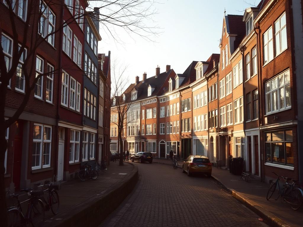 Gade i den gamle bydel i eftermiddagslys